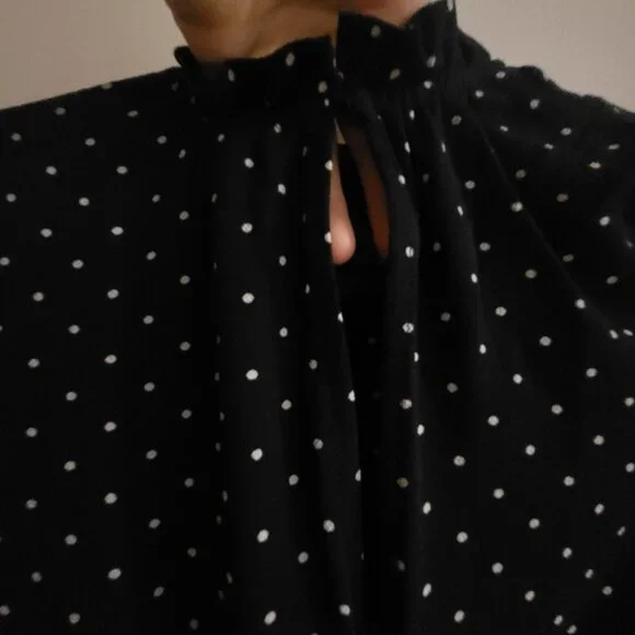 H&M Black Polka Dot Mock Neck Long Sleeve Dress - Size 2 - Picture 6 of 9